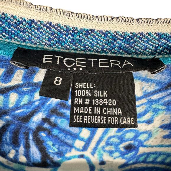 Etcetera 100% Silk Blue White Patterned V-Neck Long Sleeve Lightweight Blouse 8 - Picture 4 of 5